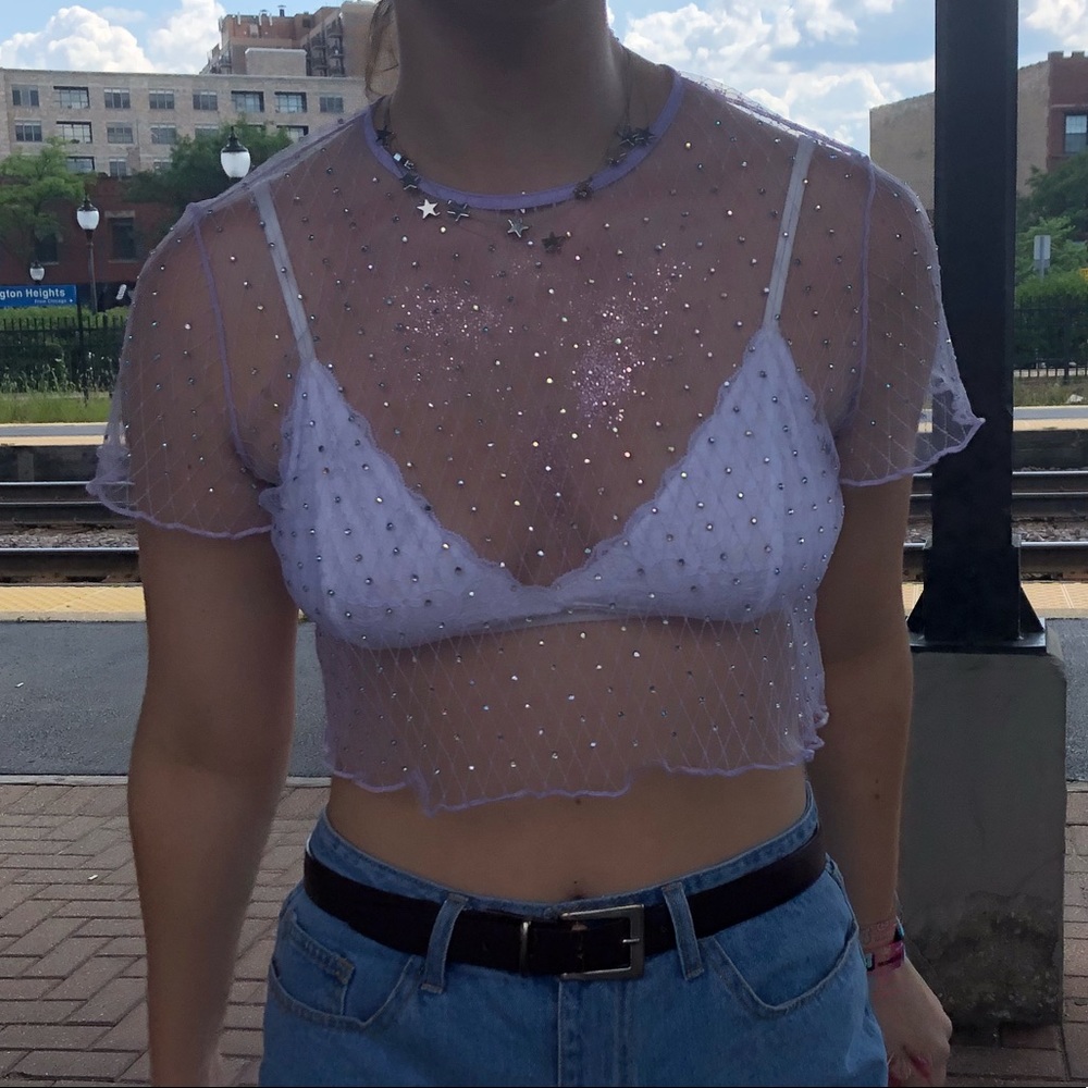 Purple Mesh Crystal Top